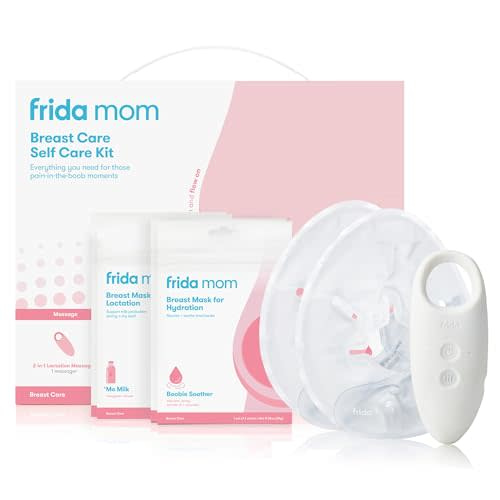 Frida Mom Breastfeeding Essentials Kit, Heat Pads, 2-in-1 Lactation Massager, Hydration Mask, 9pc Set