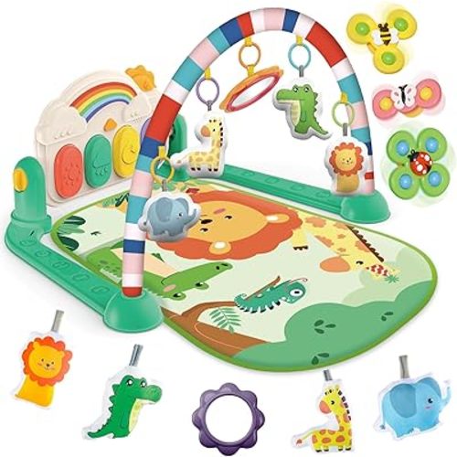 Baby Gyms Play Mats, Tummy Time Mat Toys, Infant Play Mat and Activity Gym, Baby Play Piano Gym Mat, Play Mats for Babies Newborns and Toddlers, Baby Activity Mat Toys 0-3-6-12 Months (Green)