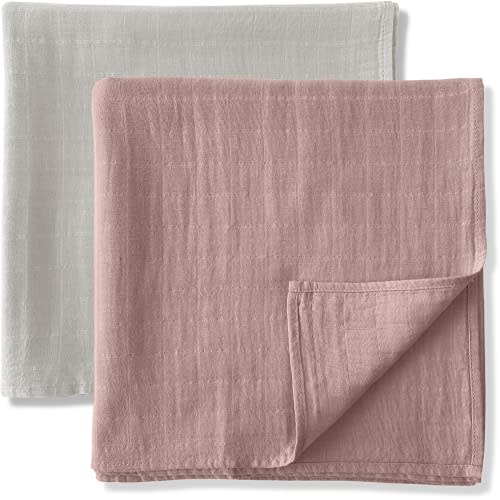 MOZAH Organic Muslin Swaddle Blankets - Set of 2 Large 100% Organic Cotton - Baby Nursery Essentials - Neutral for Baby Girl and Boy (Dusty Rose and Beige)