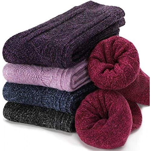 EBMORE 5 Pairs Merino Wool Socks for Women Thermal Warm Thick Winter Hiking Knit Cozy Crew Duty Work Soft Socks for Ladies
