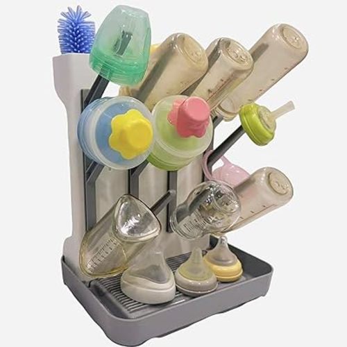 Bottle Storage Organizer -Large Vertical Bottle Dryer Rack Kitchen Counter - Space Saving Standing Drying Rack for Bottles, Suitable for Bottles, Pacifiers Pump Parts Accessories (Gray)