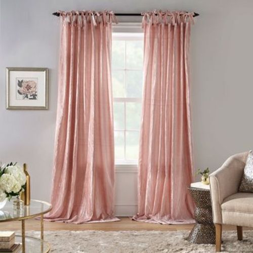 Korena Rustic Vogue Tie-top Crushed Velvet Single Window Curtain Panel - 52" X 84" - Blush - Elrene Home Fashions