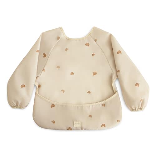 mushie Long Sleeve Baby Bib | Mess Free & Waterproof Fabric for Toddlers | Adjustable Fit for Ages 6-24 Months