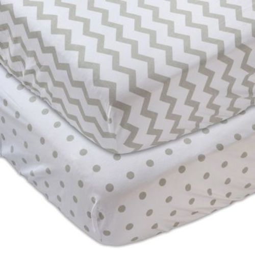 Ely's & Co. Baby Fitted Crib Sheet 100% Combed Jersey Cotton Grey Chevron and Polka Dot 2 Pack