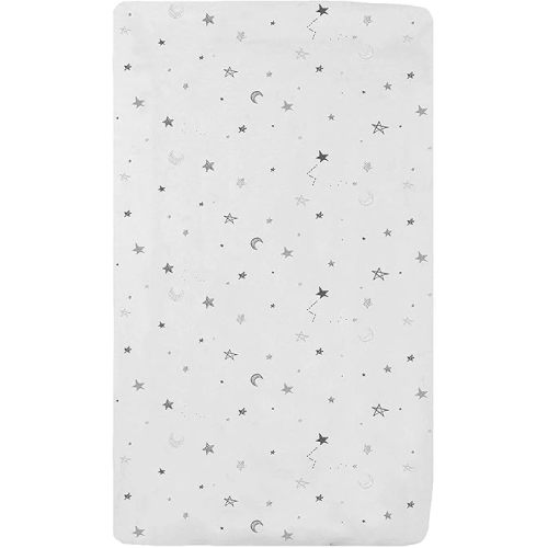 TL Care Printed 100% Natural Cotton Jersey Knit 18 x 36 Cradle/Bassinet Sheet - Fitted, Gray Stars and Moons, Soft Breathable, for Boys and Girls