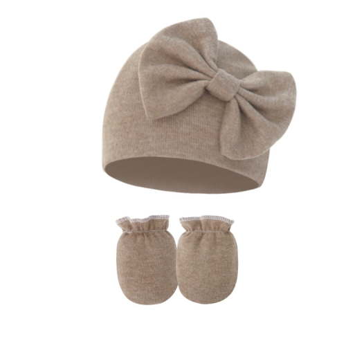 Newborn Hospital Beanie No Scratch Mittens Set, 0-6 Months Big Bow Infant Caps, Baby Girl Cute Nursery Headbands Hats