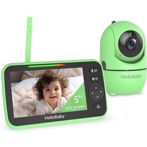 HelloBaby Upgrade Baby Monitor, 5'' Screen with 30-Hour Battery, Pan-Tilt-Zoom Video Baby Monitor with Camera and Audio, Night Vision, VOX, 2-Way Talk, 8 Lullabies and 1000ft Range No WiFi