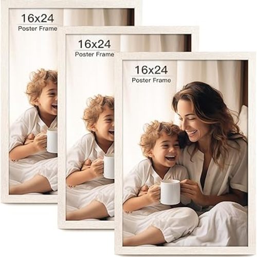 16x24 Picture Frame Set of 3, Distressed White Wood Grain 16x24 Frames for Horizontal and Vertical Wall Mounting (3 pack,White)