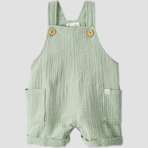 Little Planet by Carter's Organic Baby Gauze Shortalls - 9M: Sleeveless Romper, Front Pocket, Crotch Snap