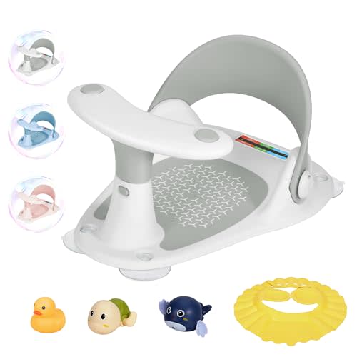 Wddbb Baby Bath Seat, Bath seat for Babies 6 Months & up, with Thermometer Bath Seats for Babies Sitting up, Non-Slip Toddler Bath Seat for Baby,Baby Bathtub Baby Bath Seats 6-24 Months (Gray)