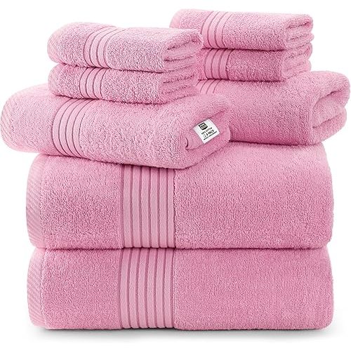Utopia Towels 8 Piece Premium Towel Set, 2 Bath, 2 Hand, and 4 Washcloths, 100% Ring Spun Cotton, Highly Absorbent Towels for Bathroom, Sports, and Hotel, Pink