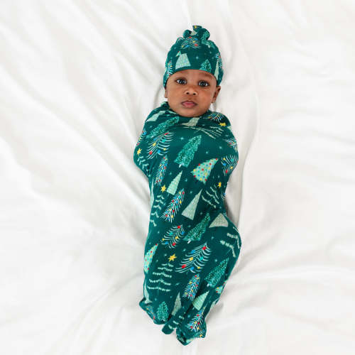 Green Twinkling Trees Swaddle & Hat Set