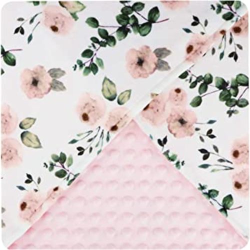 Baby Plush Minky Blanket Double Layer with Dotted Backing for Baby Girl or Baby Boy (Water Floral Pattern)