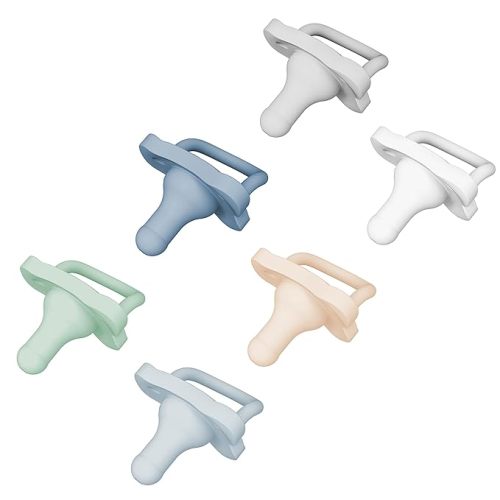 Dr. Brown's HappyPaci 100% Silicone, Newborn Baby Pacifiers 0-6 Months, BPA Free, White, Blue, Light Blue, Cool Gray, Green, and Ecru, 6 Pack