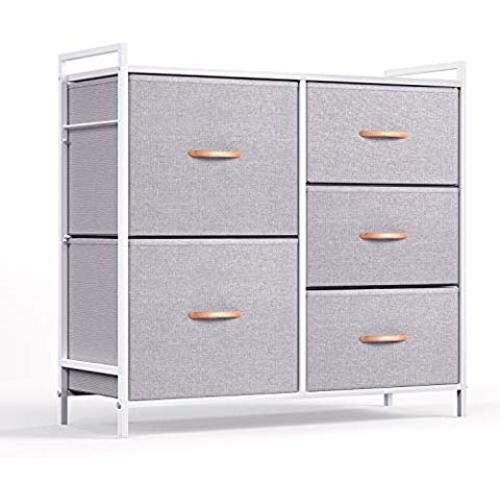 ROMOON Dresser Organizer with 5 Drawers, Fabric Dresser Tower for Bedroom, Hallway, Entryway, Closets - Gray