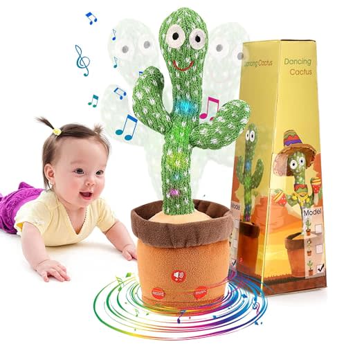 Emoin Dancing Cactus Baby Toys, Talking Cactus Toys Repeats What You Say Baby Boy Toys, Dancing Cactus Mimicking Toy with LED English Sing Talking 15 Second Voice Recorder