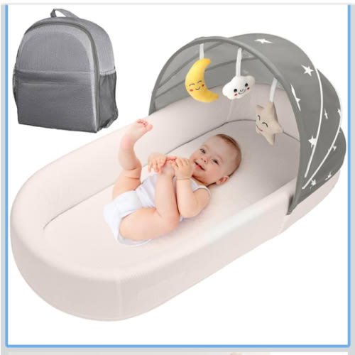 Portable Baby Bassinet- Travel Bassinet for Newborn and Infant, Suitable for Indoor & Outdoor Carry, Lightweight Foldable Washable, Grey