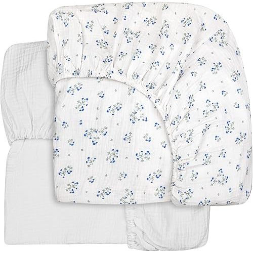 2 Pack | Extra Soft Muslin Fitted Crib Sheets 100% Organic Cotton Baby Crib Sheets for Standard Crib Mattress | 28 X 52 Inches