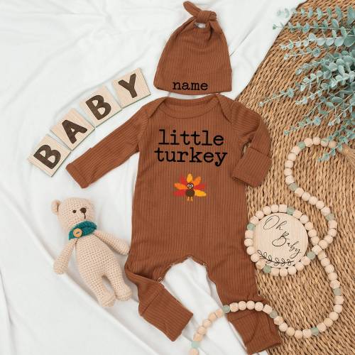 Little Turkey bodysuit and hat set, Thanksgiving Infant Outfit- Thanksgiving Gender Reveal- Fall baby Shower- First Thanksgiving Outfit