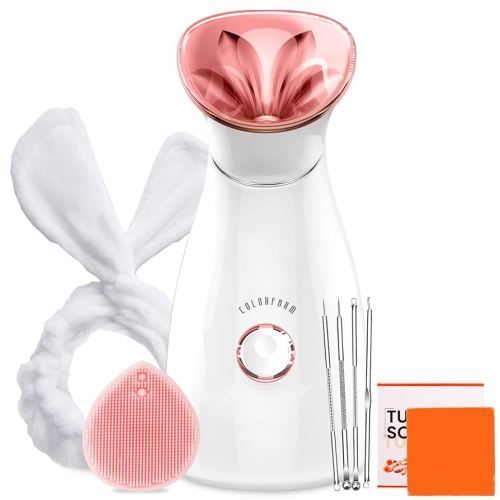 Colorfarm Facial Steamer Skin Care Kit: Face Steamer Home Spa Deep Cleaning Unclogs Pores Blackheads with 4 Skin Care Tools - Relaxing Self Care Gifts for Women (Gentle Exfoliation & Cleansing Kit)