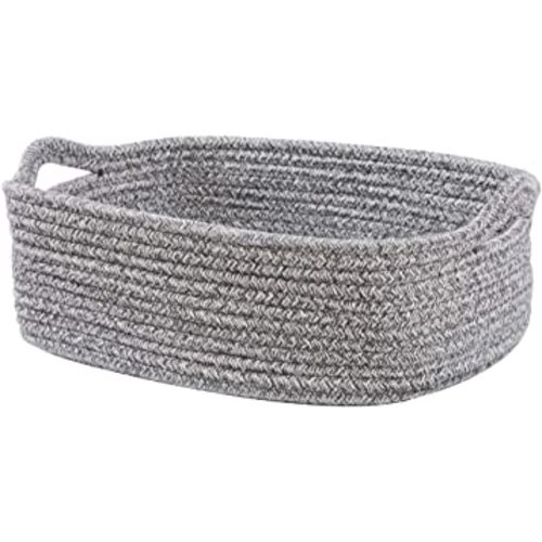 Woven Cotton Rope Storage Basket, Baby Nursery Bin, Grey (14.5"x 11"x 5")