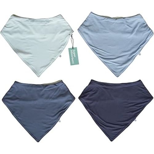 Caden Lane Viscose Bandana Bibs for Toddler Boys & Girls - 4 - Pack Ultra Absorbent Bandana Bib Sets for Babies, Blues
