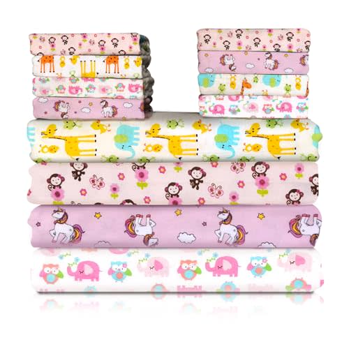 34 Pack Baby Receiving Blanket Set: 4 Flannel Cotton Blankets (30" x 30") & 30 Infant Washcloths - Mixed Patterns
