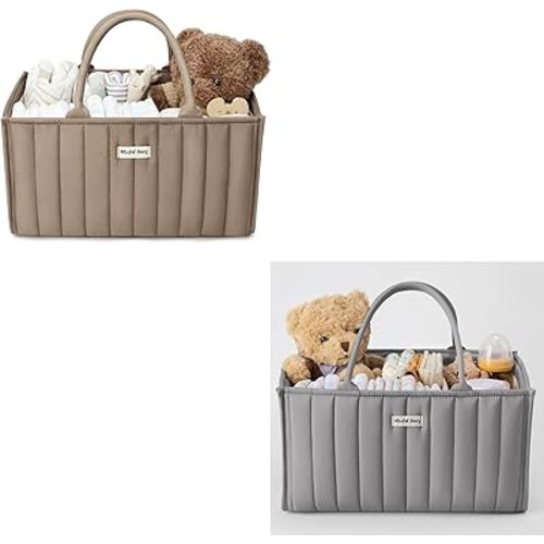 Blissful Diary Baby Diaper Caddy Organizer Mocha Brown + Light Gray