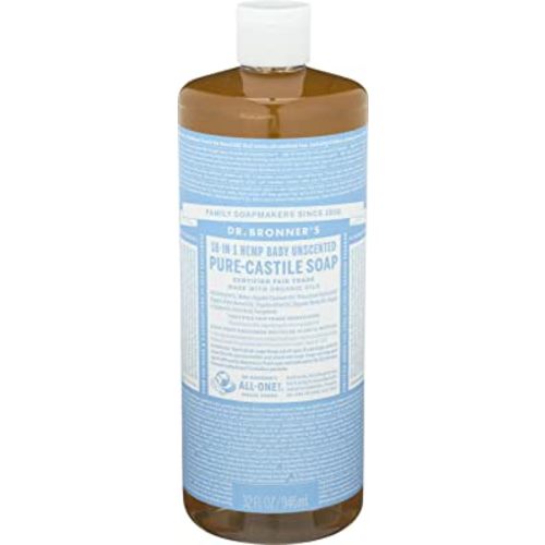 Dr. Bronner's - Pure-Castile Liquid Soap (Baby Unscented, 32 Ounce) - Made with Organic Oils, 18-in-1 Uses: Face, Hair, Laundry, Dishes, For Sensitive Skin, Babies, No Added Fragrance, Vegan, Non-GMO