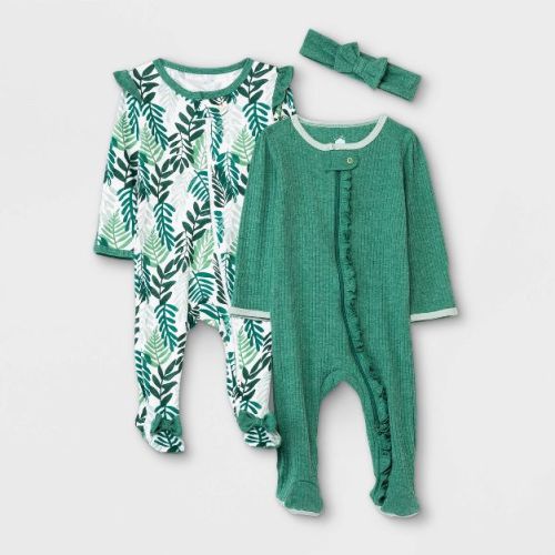 Baby Girls' 2pk Sleep N' Play with Headwrap - Cloud Island™ Green