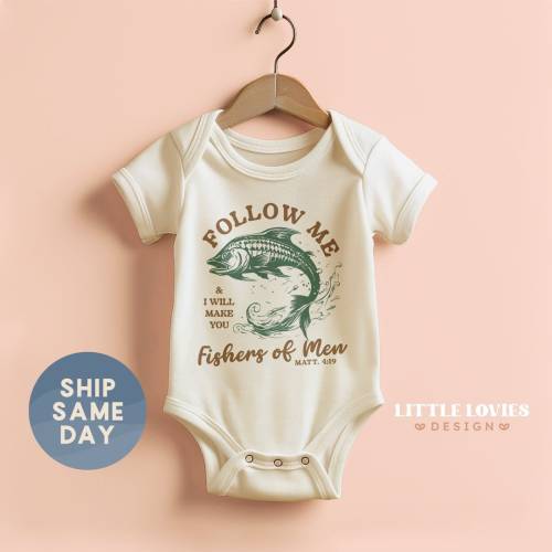 Follow Me & I Will Make You Fishers Of Men Onesies® Brand, Christian Bodysuit, Baby Shower Gift, Bible Verse Baby Clothes, (CA-REL72)