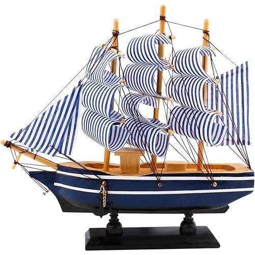 Dedoot Sailboat Model Decor, Wooden Sailing Boat Nautical Decor 7"x8" Model Ship for Ocean Theme Party and Room Decoration, Photo Props