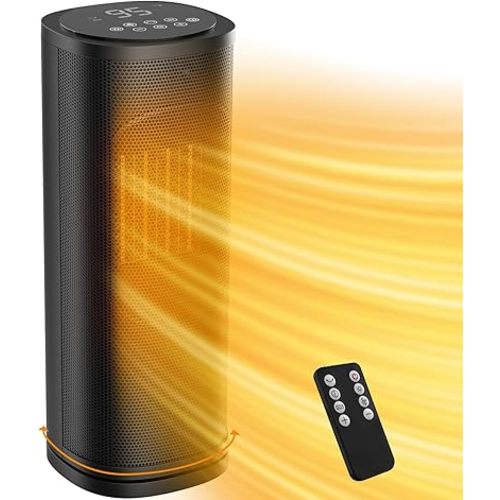Electric Space Heater Indoor Use, 1500W Fast Heating PTC Portable Heaters with Thermostat and Remote, 12H Timer, Overheating Protection, 60° Oscillation, Room Ceramic Heater for Office Bedroom Home