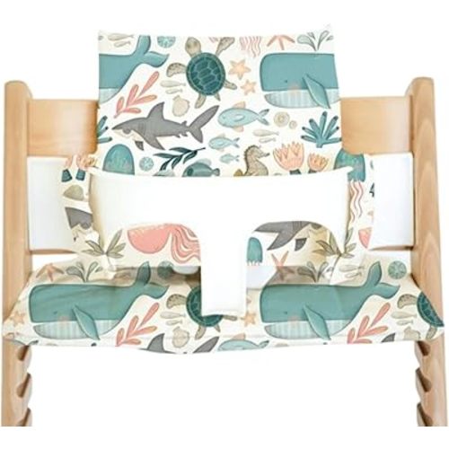 Nibble and Rest Cushion for Stokke Tripp Trapp High Chairs, Soft Padded Seat & Backrest, Baby Set Compatible, Wipeable, Machine Washable, Easy to Clean, Stylish Print (Under the Sea)