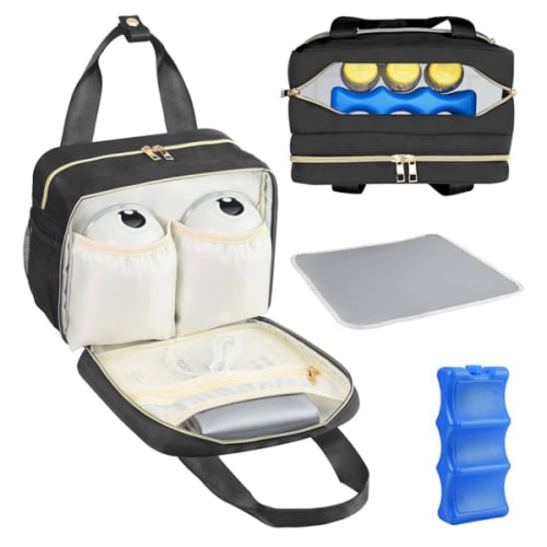 PIIOSER Breastmilk Cooler Bag with Ice Pack, Compatible with Wearable Breast Pumps & Accessories - Portable Pumps Carrying Case for Nursing & Working Moms, Black
