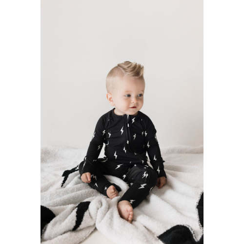 forever french baby Bamboo Zip Pajamas | Midnight Lightning Bolt — buybuy BABY