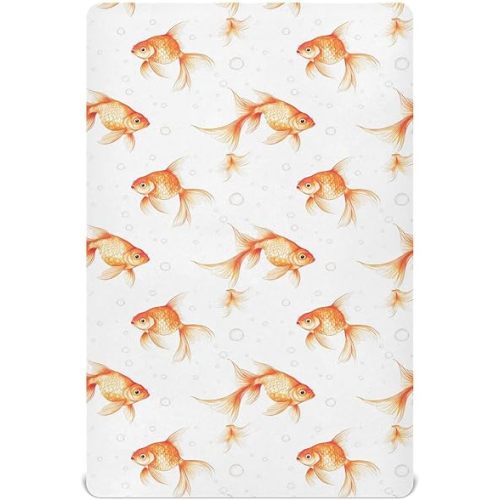 Fitted Crib Sheets for Infant Toddler Kid Soft Baby Play Yard Sheet for Standard Size Crib Mattress 39x27in Beauty Goldfish