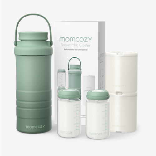 Momcozy 22oz Portable Breast Milk Cooler for Outdoor, Life Saver with 360° Total Cooling for 24 Hours, Larger Capacity Travel Breastmilk Chiller with 2pcs Baby Bottles for Breastmilk Storage, Green