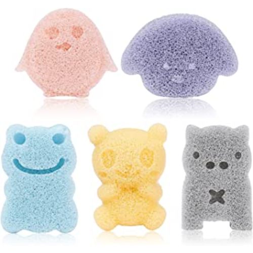 KECUCO Baby Bath Sponge for Bathing, Konjac Bath Sponges for Infants, Toddler, Kids Bath Toys, Natural and Safe Plant-Based Konjac Baby Bath Accessories, 5pcs(Set 3)