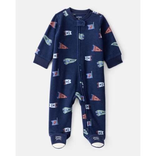 Baby Boy Sports Print Loose Fit Long-Sleeve Sleep & Play - Navy Blue - Carter's | Carter's