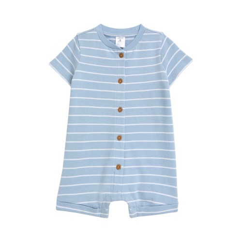 Stripe Button-Up Cotton French Terry Romper, 6M