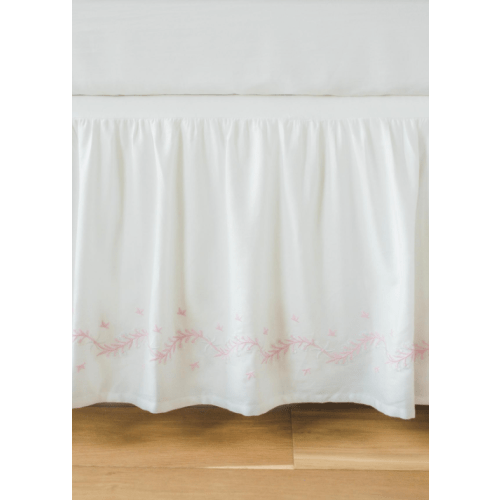 Embroidered Crib Skirt, Blush Pink