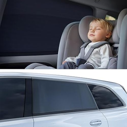 [2025 Upgraded] Car Window Shades for Baby[Three Layers Cooling Cloth](2 Pack) UV-Blocker Cling Sun Shade 99% UV Protection Fit SUV/Sedan/Minivan | Roll Windows Down, Privacy Safe Medium