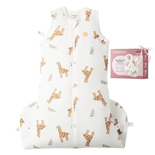 Momcozy Sleep Sack for Baby 0-6 Months, 1.5 TOG Baby Wearable Blanket with Supportive Plush Filling, Two-Way Zipper for Easy Diaper Changes, Snap-Fit Design for Growing Babies, Small, Giraffe