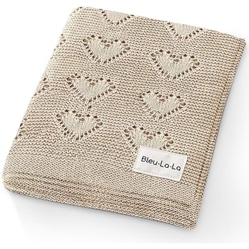 100% Luxury Cotton Heart Swaddle Knit Baby Blanket for Girls and Boys - Soft Warm Cozy Swaddling Receiving Stroller Crib Blanket for Newborns Infants & Toddlers (Oatmeal, 0-2 Years)