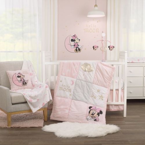 NoJo Disney Minnie Mouse Twinkle Twinkle Minnie Pink, White and Metallic Gold 3 Piece Crib Bedding Set