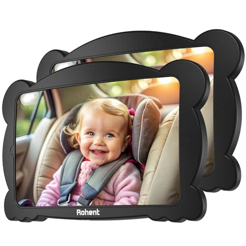 Adjustable 360° Baby Car Mirror 2-Pack - Shatterproof, Easy Installation, Dual Pack for Rear-Facing Seats - Safety Mirror for Infants and Toddlers by Rohent
