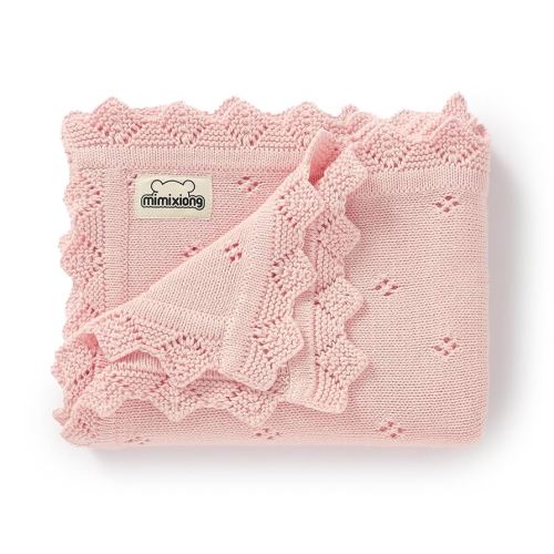 mimixiong Cotton Baby Blanket Knitted Crochet Receiving Crib Nursery Swaddling Blankets for Newborn Baby Boy Girl Pastel Pink 30x40 Inch (Pack of 1)…