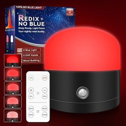 Neporal REDIX 670nm Red Light for Sleep, 100% Blue Light Blocking & Dimmable & 4 Timer Red Night Light for Melatonin Promoting, with Remote Red Light Lamp for Bedroom, Sleeping, Reading, Baby Nursery