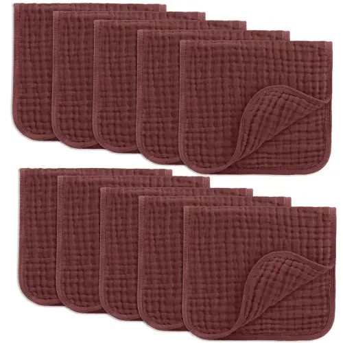 Comfy Cubs Muslin Burp Cloths 20" x 10", Pack of 10 - Large, 6-Layer, Ultra Absorbent 100% Cotton for Baby Drool and Messes - Soft, Safe & Gentle Baby Burp Cloths Set for Boys & Girls - Wine